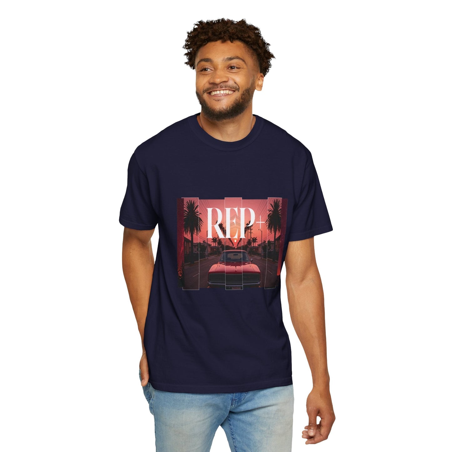 REP+ Retro Muscle Car Sunset Synthwave Streetwear Tee