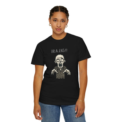 Pixel Zombie 'BRAINS!!' T-Shirt  By Aprasi