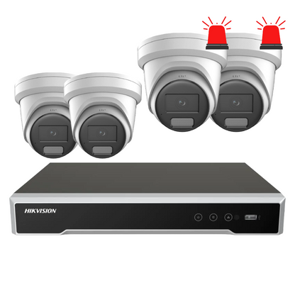 Hikvision 4 Camera Customisable 6MP AI CCTV Security Kit | Active Deterrent & DarkFighter Cameras | DS-7604NI-M1/4P NVR