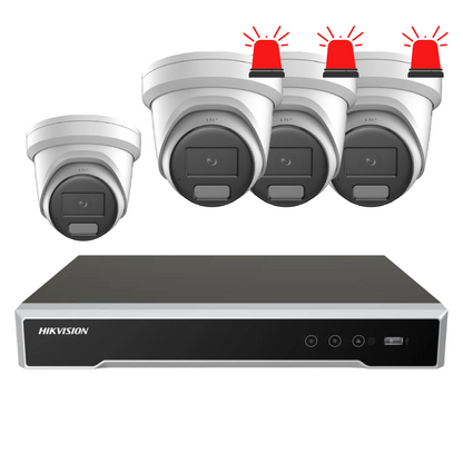 Hikvision 4 Camera Customisable 6MP AI CCTV Security Kit | Active Deterrent & DarkFighter Cameras | DS-7604NI-M1/4P NVR