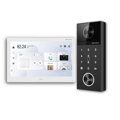 Hikvision DS-KH9510-WTE1(B) + DS-KV6124-WBE1 IP Video Intercom Kit – Smart Touchscreen Indoor Station with Villa Door Station (Intercom Kit)