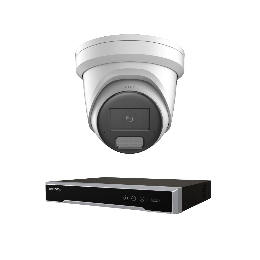 Hikvision Up to 4 Camera 6MP AcuSense LiveGuard CCTV Kit – DS-2CD2366G2H-IS2U/SL 2.8mm Turret Cameras + DS-7604NI-M1/4P 4 Channel PoE NVR, H.265+, IP67, HDMI/VGA, Optional HDD