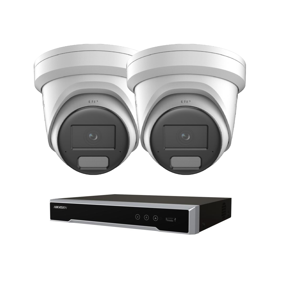 Hikvision Up to 4 Camera 6MP AcuSense LiveGuard CCTV Kit – DS-2CD2366G2H-IS2U/SL 2.8mm Turret Cameras + DS-7604NI-M1/4P 4 Channel PoE NVR, H.265+, IP67, HDMI/VGA, Optional HDD
