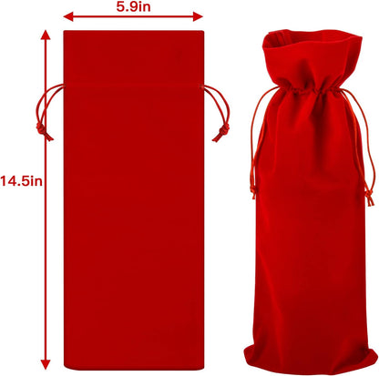 Homakover Luxury Velvet Wine Bag Wine Gift Bags, 6 Pcs Wine Bottle Bags with Double Drawstring Closure, 14.5"x 5.9" Reusable Bottle Bag For Christmas Wedding Birthday Party Holiday Housewarming