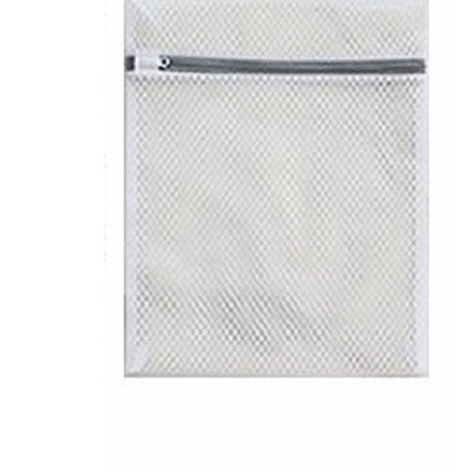 White mesh delicates washing bag with gray zipper and top opening
