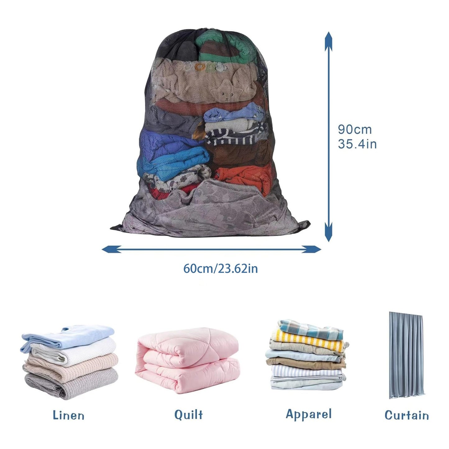 Honeycomb Delicates Bags for Washing Machine, Heavy Duty lingerie bags for Laundry, Travel Storage Organize Bag for Cotton Clothes, Sheet, Shoes, 1 Pcs, 15.75x11.81 23.62" x 35.4" White/2 Pcs