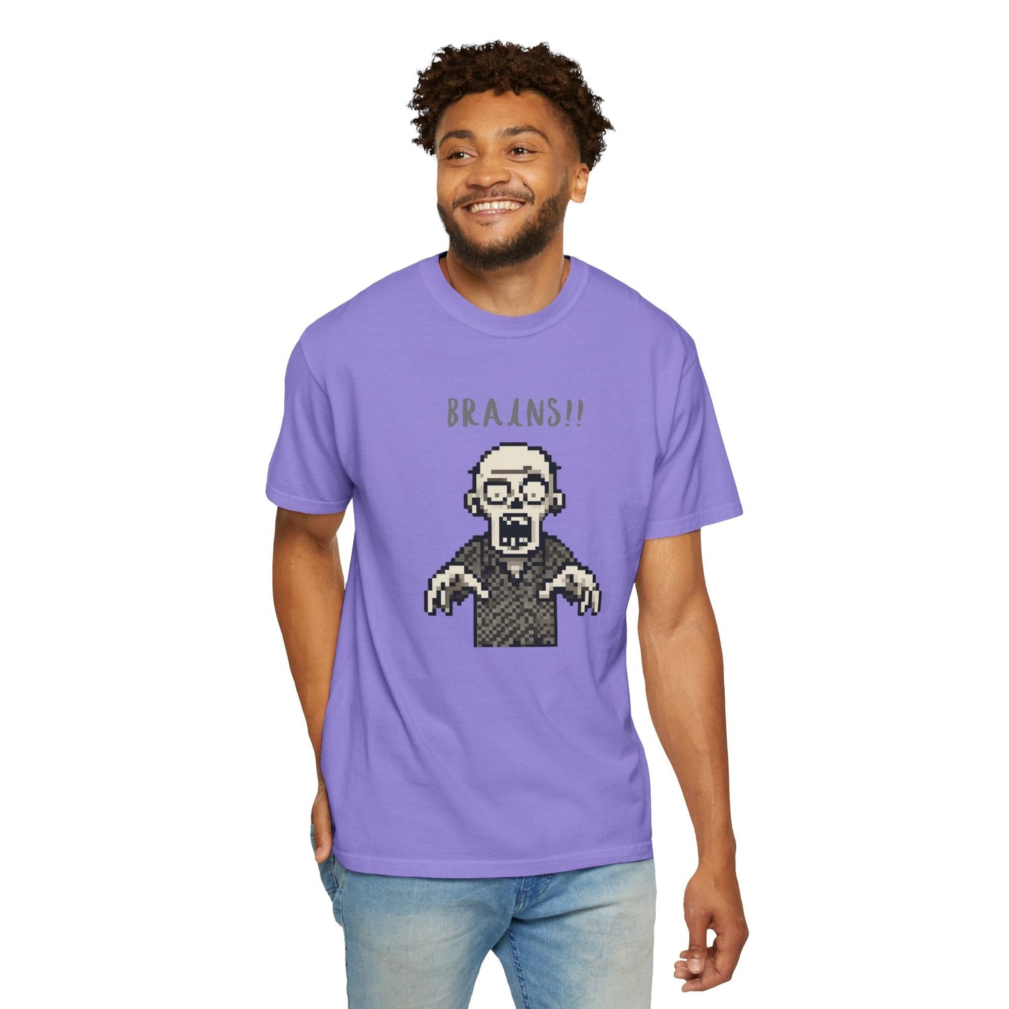 Pixel Zombie 'BRAINS!!' T-Shirt  By Aprasi
