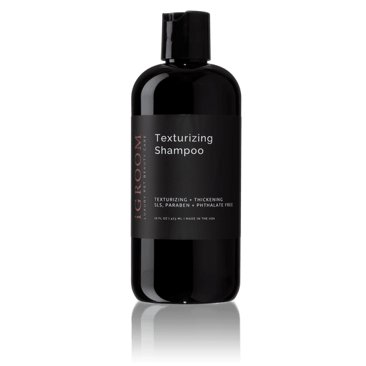 Texturizing shampoo bottle, black with handle and label