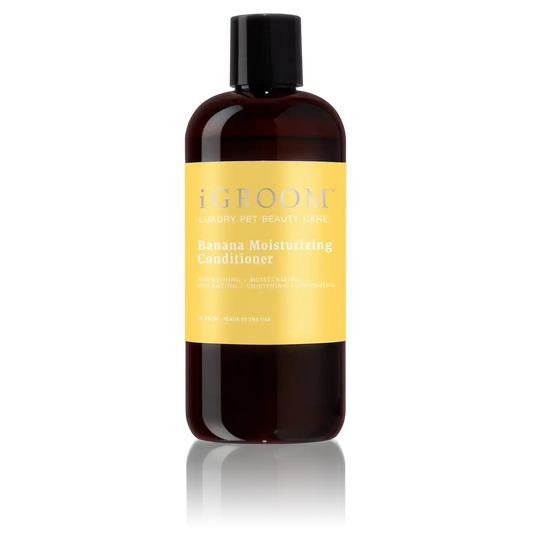 Amber pet conditioner bottle with black cap and yellow label