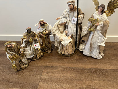 Handmade Christmas Nativity Set with Angel & 3 Wise Men – Religious Holy Family Display (34cm, 43cm Angel, 23cm Wise Men)