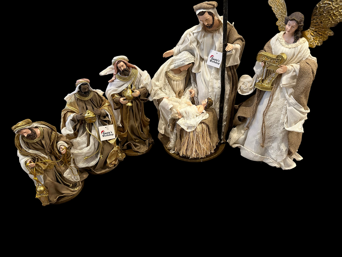 Handmade Christmas Nativity Set with Angel & 3 Wise Men – Religious Holy Family Display (34cm, 43cm Angel, 23cm Wise Men)