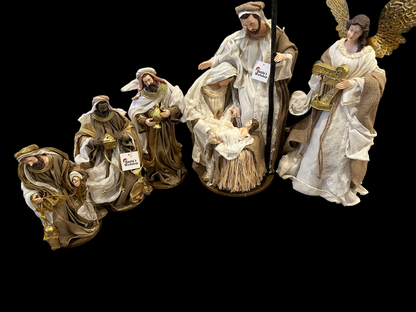 Handmade Christmas Nativity Set with Angel & 3 Wise Men – Religious Holy Family Display (34cm, 43cm Angel, 23cm Wise Men)