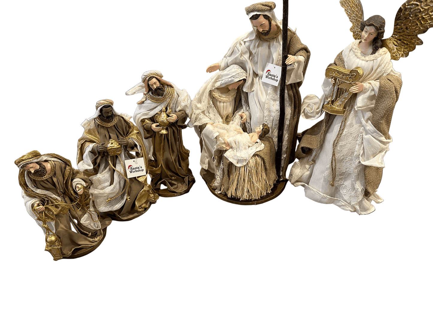 Handmade Christmas Nativity Set with Angel & 3 Wise Men – Religious Holy Family Display (34cm, 43cm Angel, 23cm Wise Men)