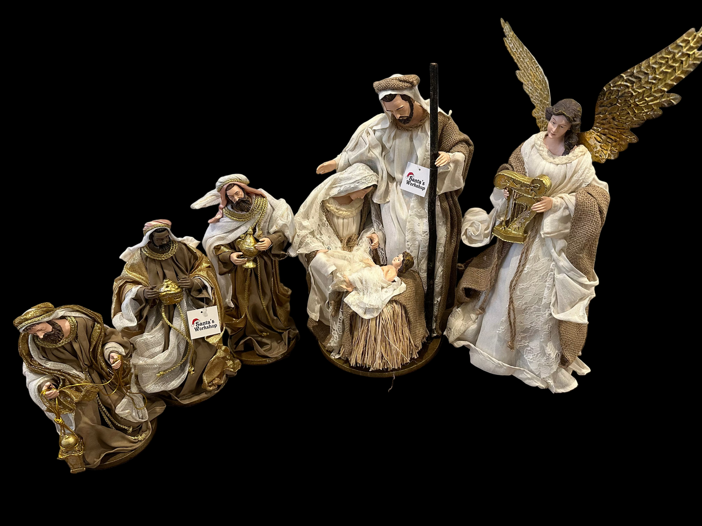 Handmade Christmas Nativity Set with Angel & 3 Wise Men – Religious Holy Family Display (34cm, 43cm Angel, 23cm Wise Men)