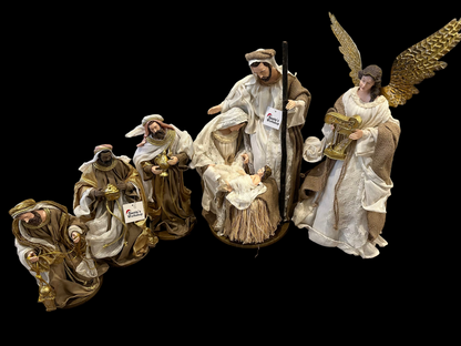 Handmade Christmas Nativity Set with Angel & 3 Wise Men – Religious Holy Family Display (34cm, 43cm Angel, 23cm Wise Men)