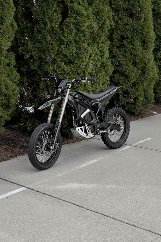 Off-road e-bike side battery protection frame with black and white guard panels
