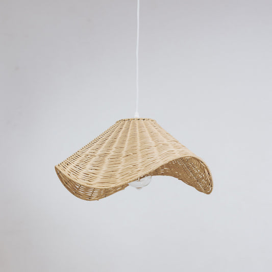 Wavy rattan pendant light shade with woven pattern and arched opening