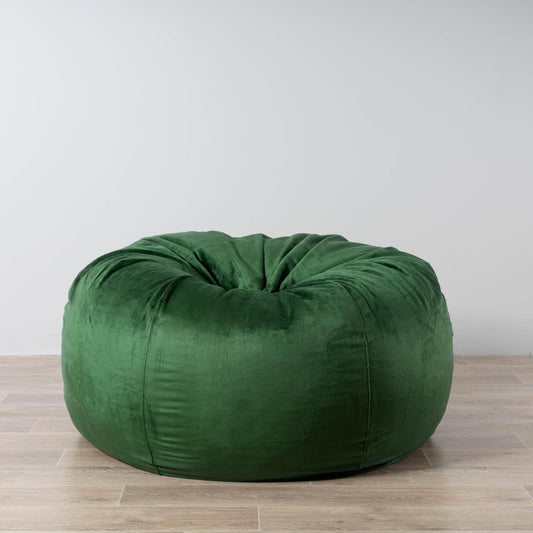 Emerald green round bean bag chair with gathered top seam