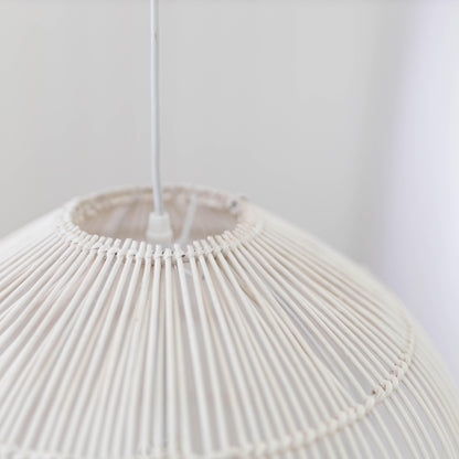 Whitewash rattan cane pendant light top with central socket and radiating cane ribs