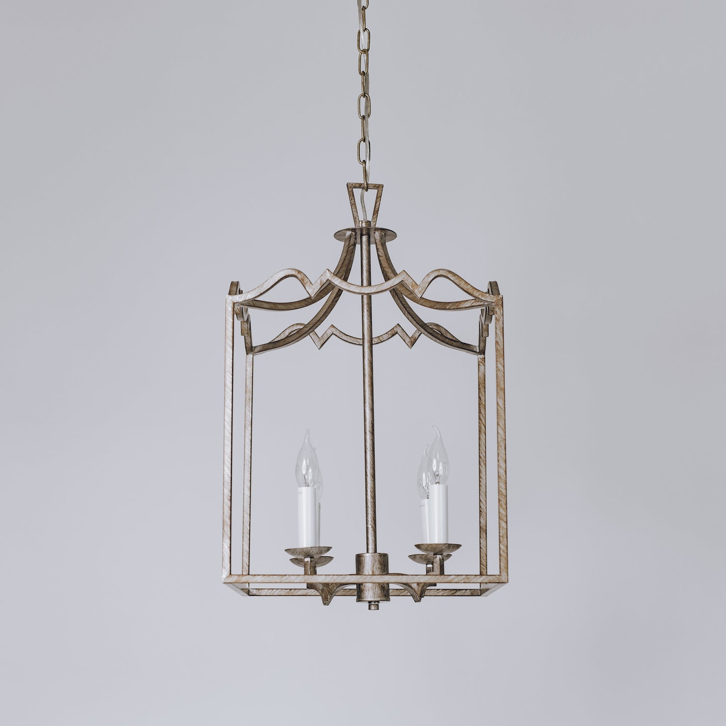 Palazzo Modern Detailed Box Frame Lantern Pendant Light - Brushed Champagne