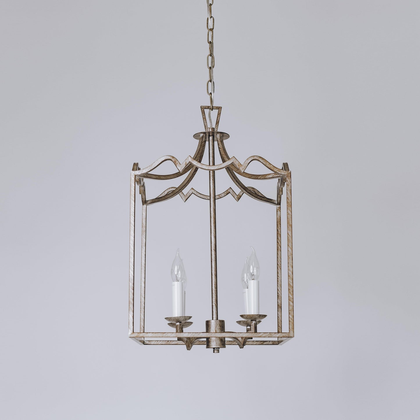 Brushed champagne box frame lantern pendant light with candle bulbs