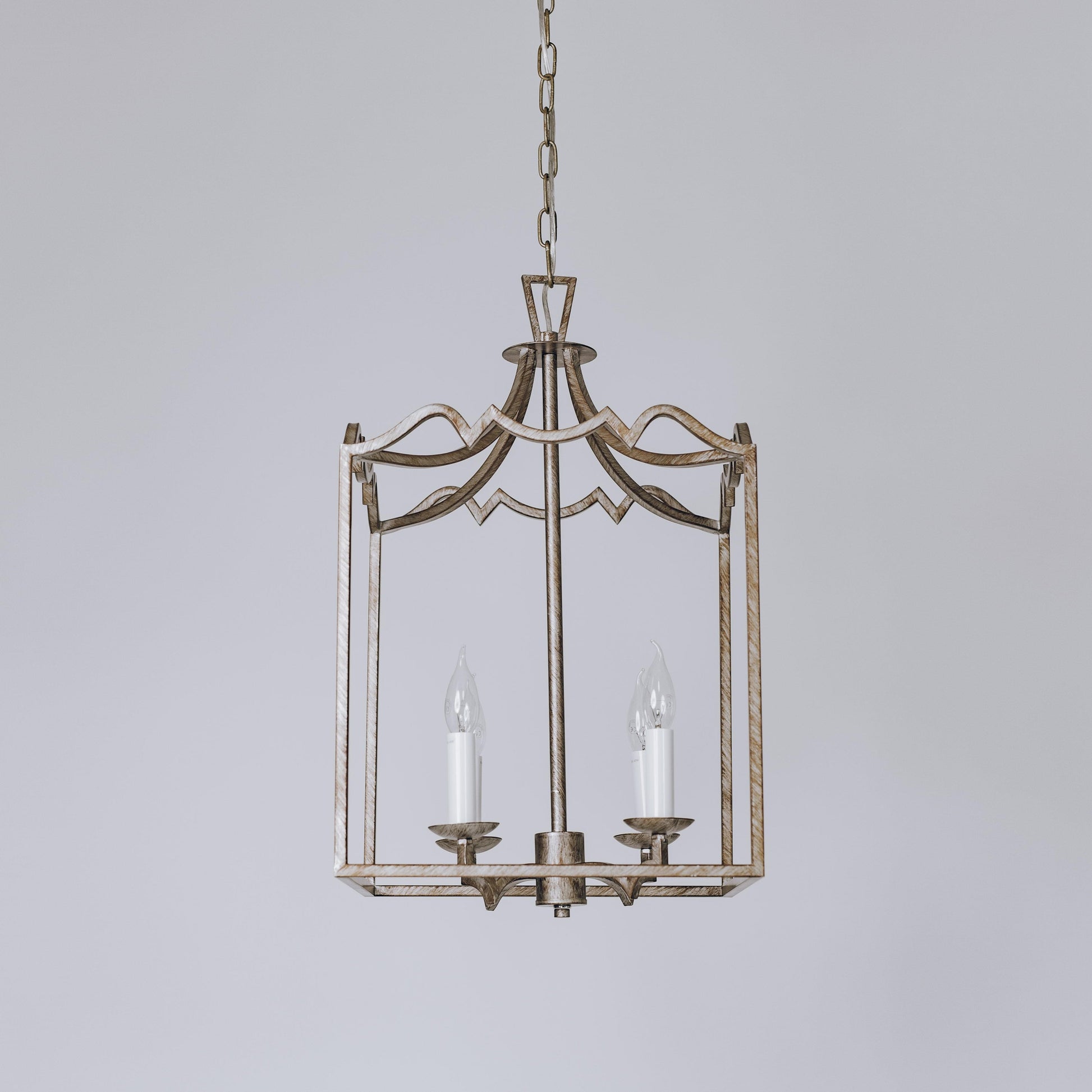 Brushed champagne box frame lantern pendant light with candle bulbs