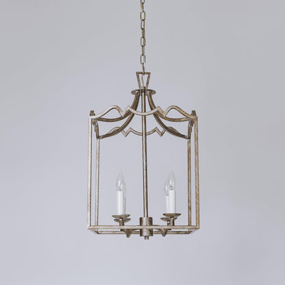 Brushed champagne box frame lantern pendant light with candle bulbs