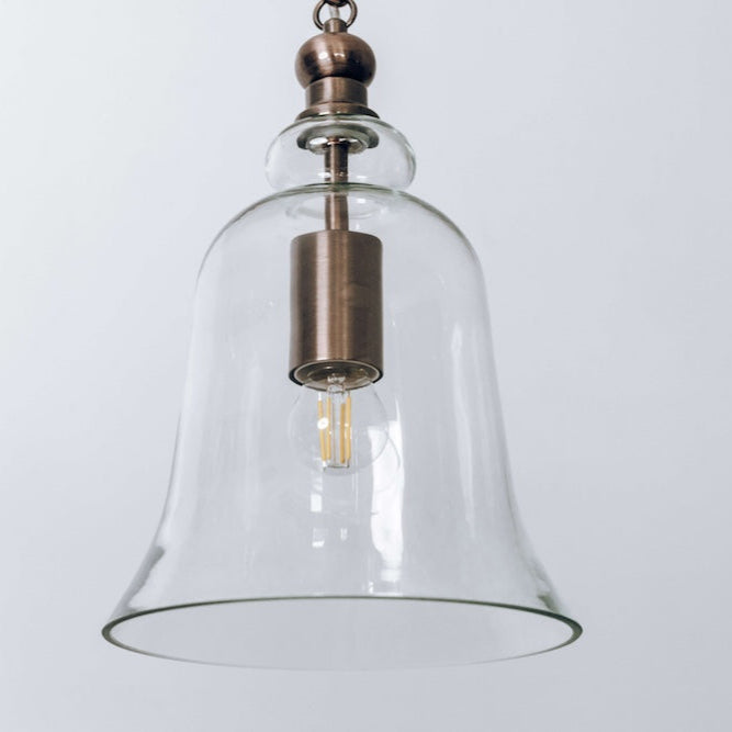 Gracie Glass Bell Shape Pendant Light - Brushed Antique Copper