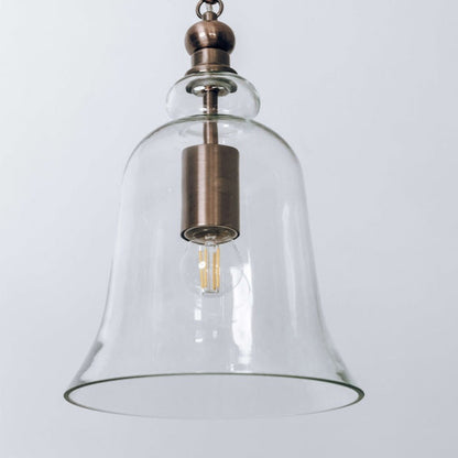 Gracie Glass Bell Shape Pendant Light - Brushed Antique Copper