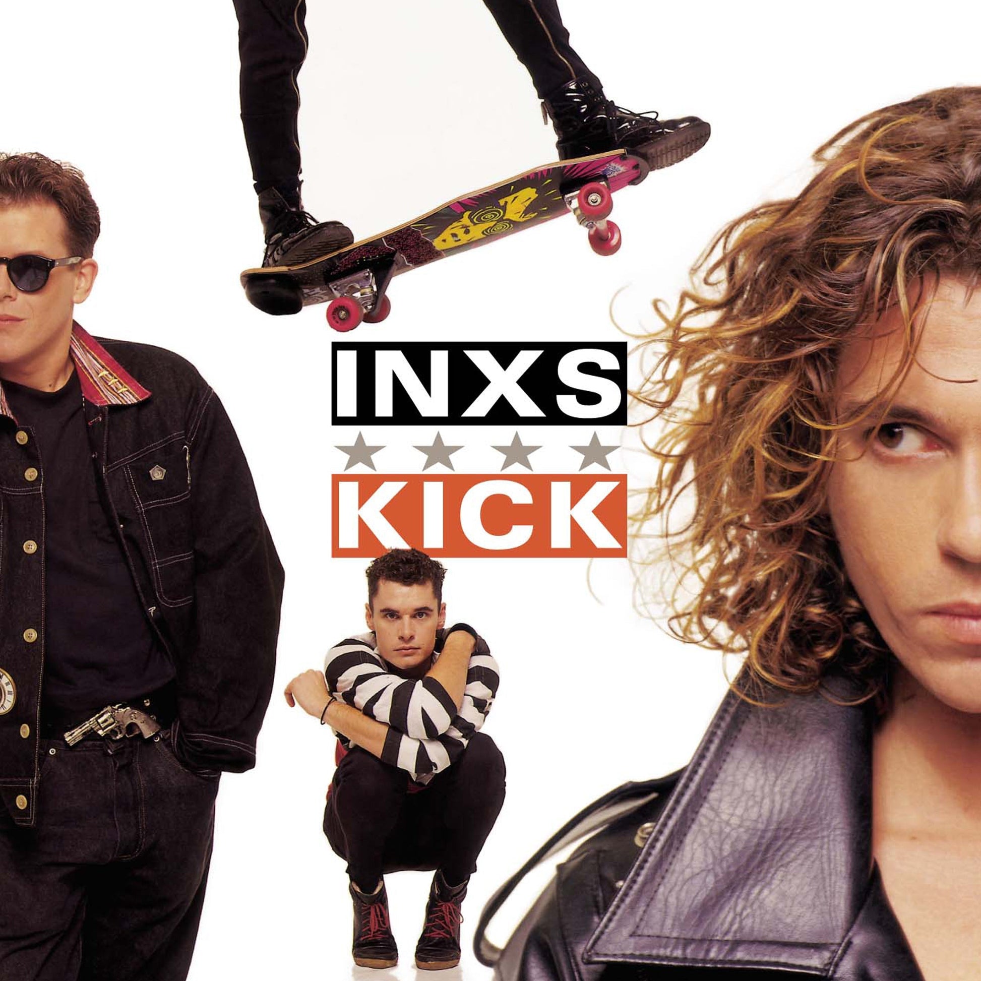 INXS Kick vinyl album cover with band portraits and INXS KICK logo text