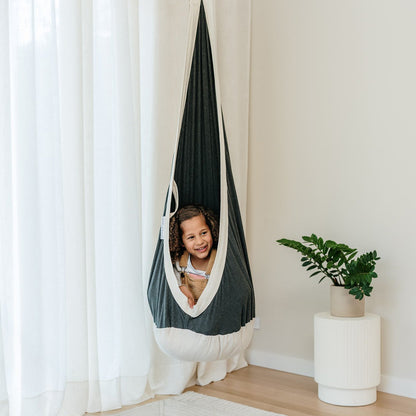 Therapy Swing Pod Cozy Cocoon - Charcoal with Natural White Trim