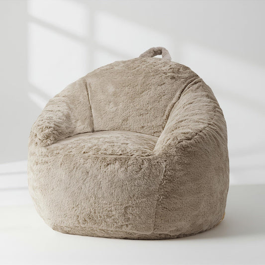 Mini beanbag chair cover in champagne latte beige plush fabric, rounded seat