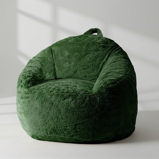 Emerald green beanbag chair cover, plush fabric with carry handle