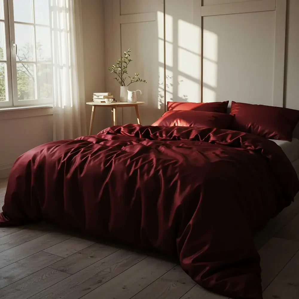 Satin Quilt Cover - King Size - Wine Red
