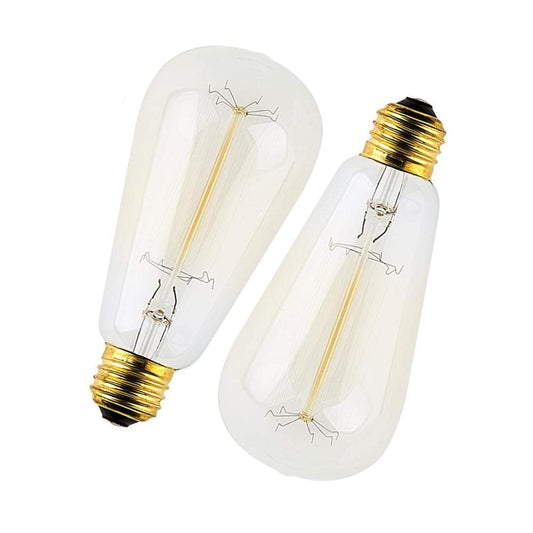Pear-shaped Edison filament light bulbs, clear glass with gold screw bases (2-pack)