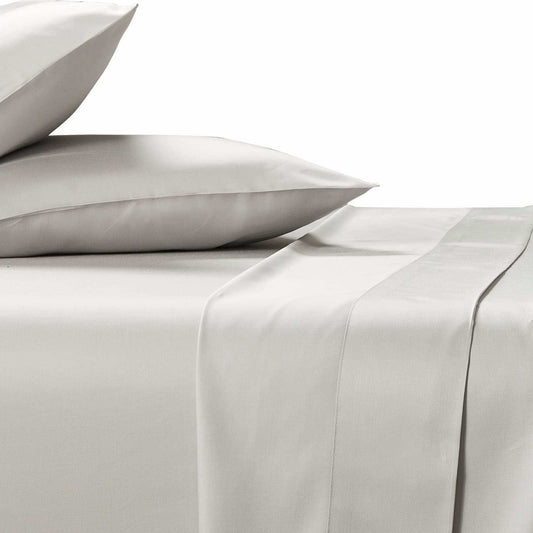 Silver bamboo sheet set: light gray fitted sheet, top sheet, and pillowcases