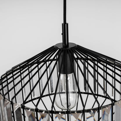 Black prism glass pendant light canopy view with ribbed glass and exposed bulb