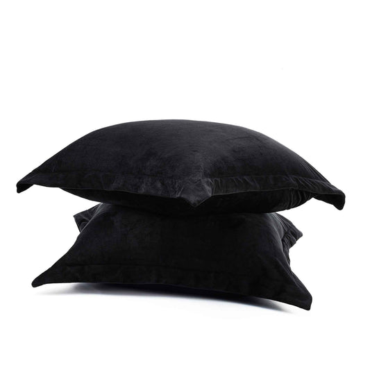 Black faux fur velvet European pillowcase set with envelope closure, two pillows