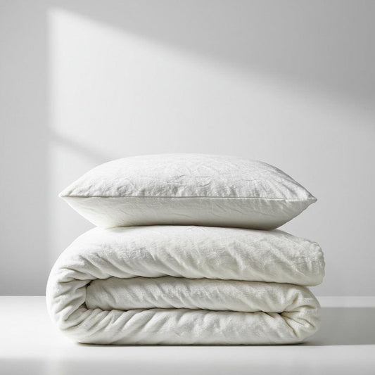 Ivory plush fur velvet quilt cover with smooth, subtle pile texture.