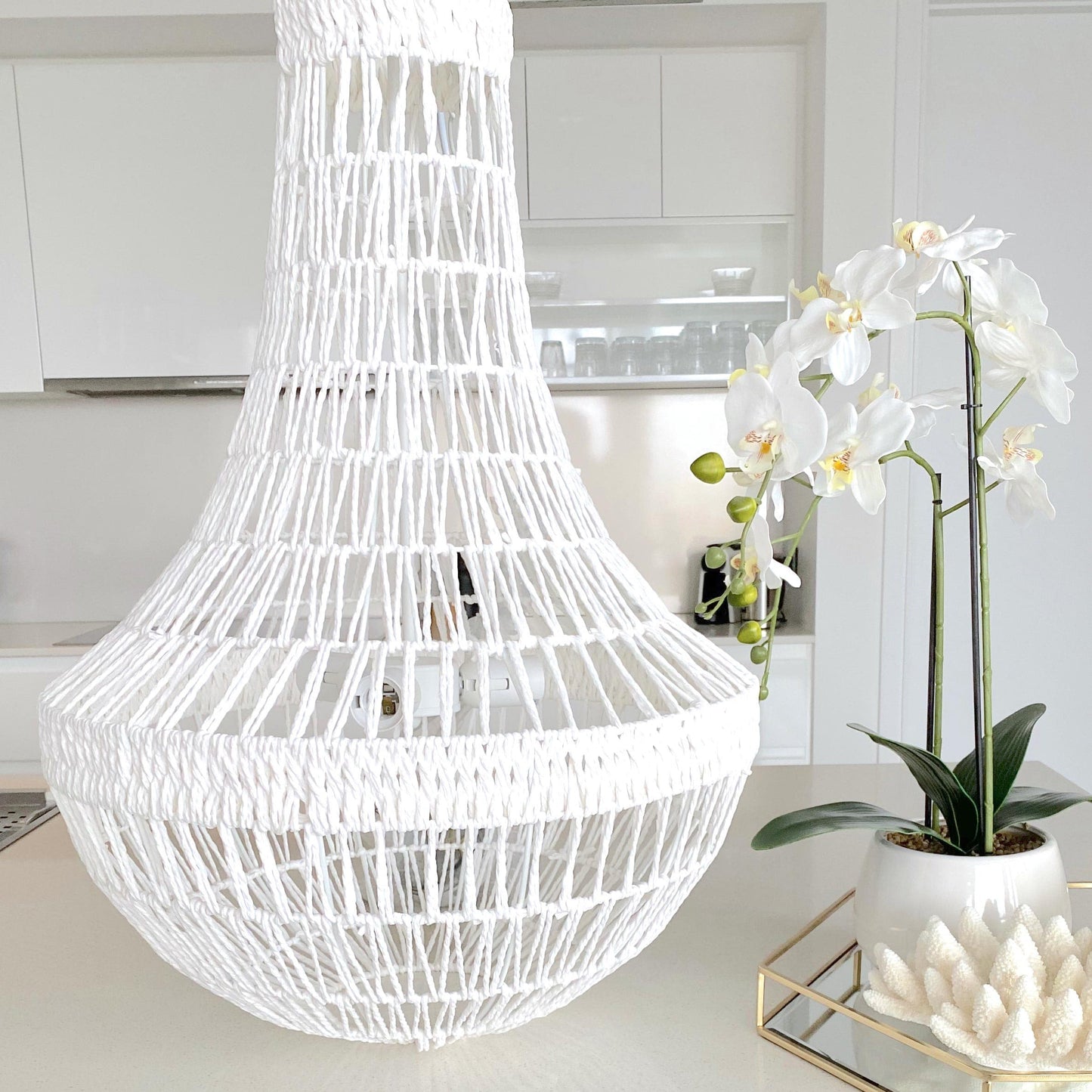 Como Empire Boho Rope Pendant Chandelier - White