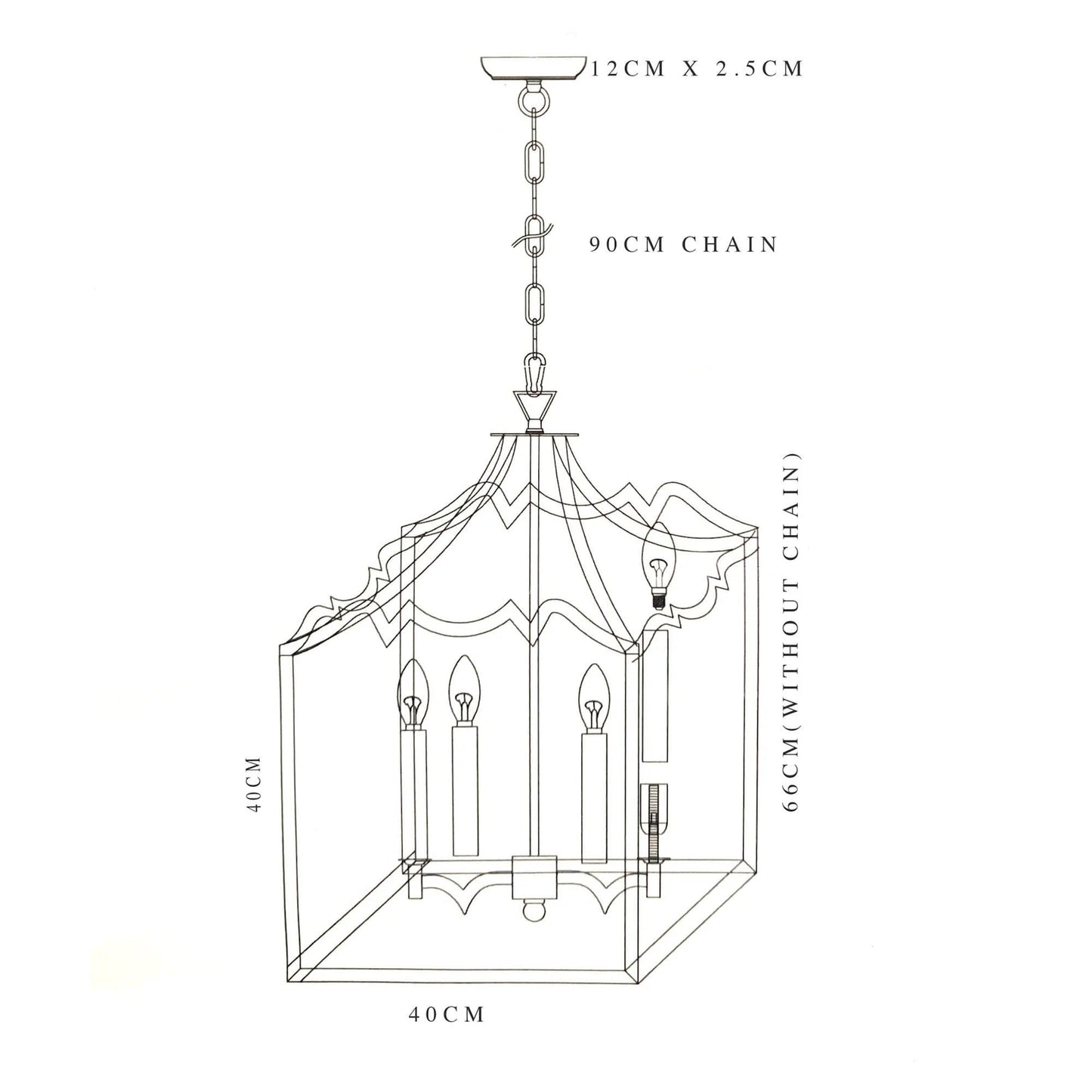 Palazzo Modern Detailed Box Frame Lantern Pendant Light - Brushed Champagne