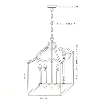Palazzo Modern Detailed Box Frame Lantern Pendant Light - Champagne Gold