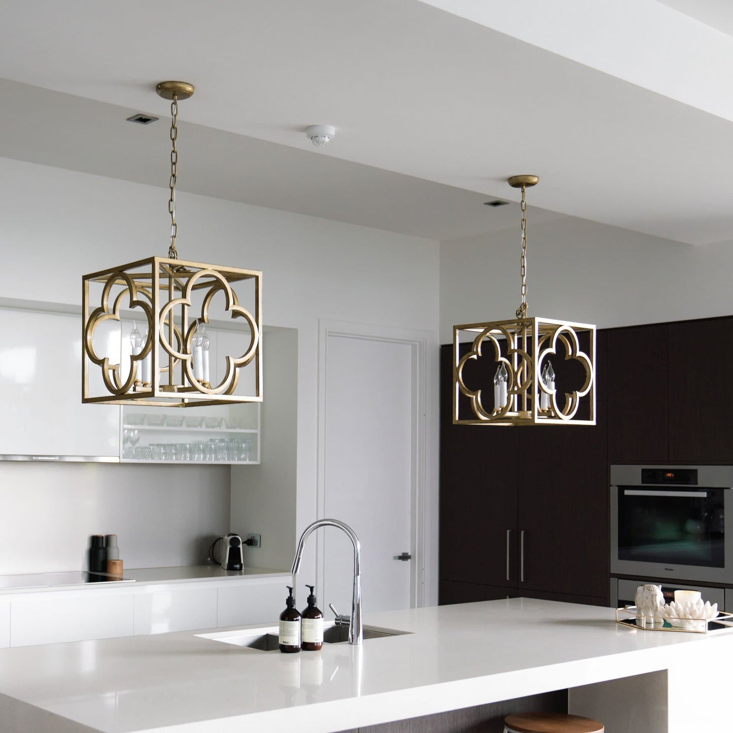 Venetia Modern Detailed Box Frame Lantern Pendant Light - Gold