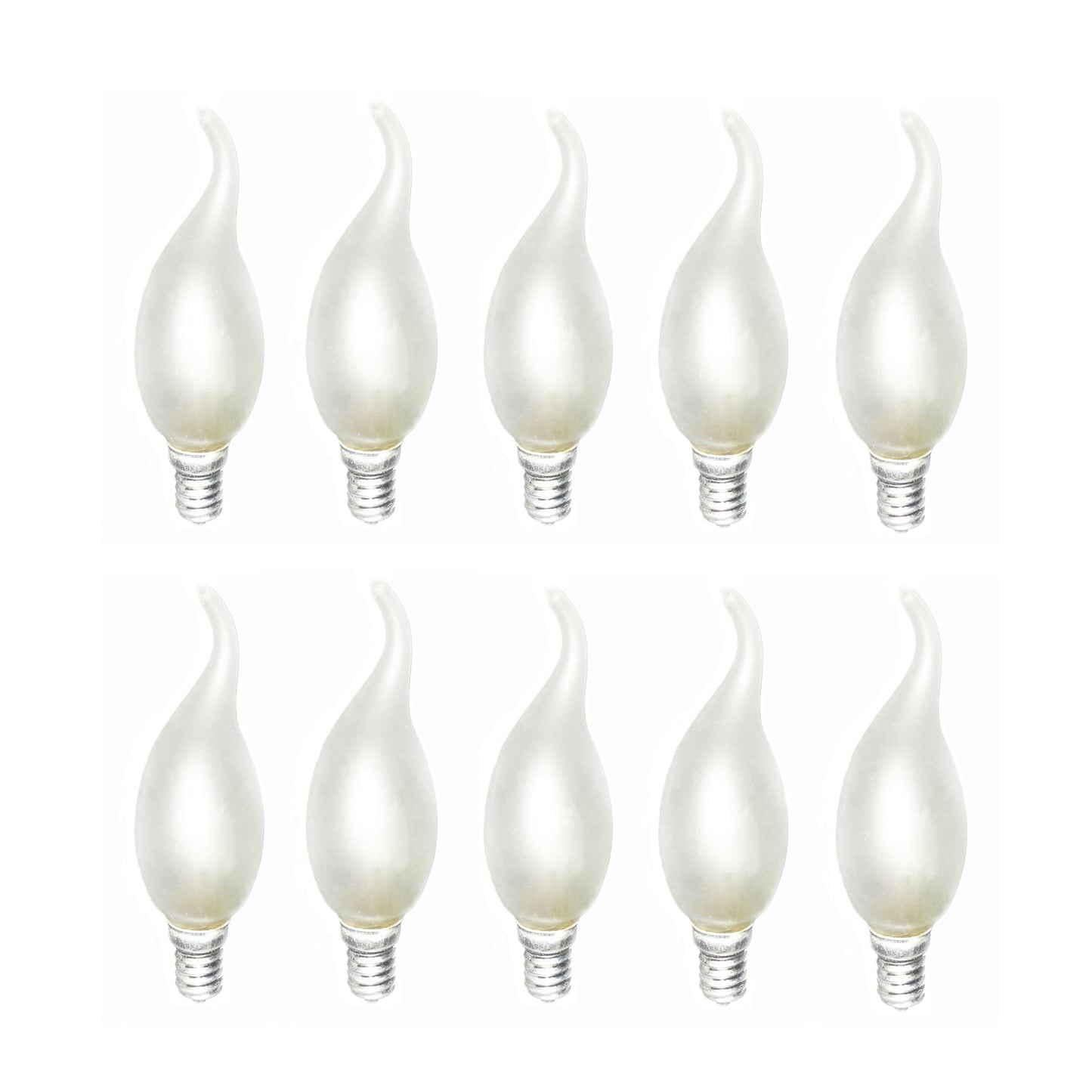 E14 Flame Tip Fancy Chandelier Candle Globes - Pack of 10 Frosted