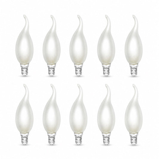 Frosted E14 flame-tip chandelier candle bulbs, pack of 10