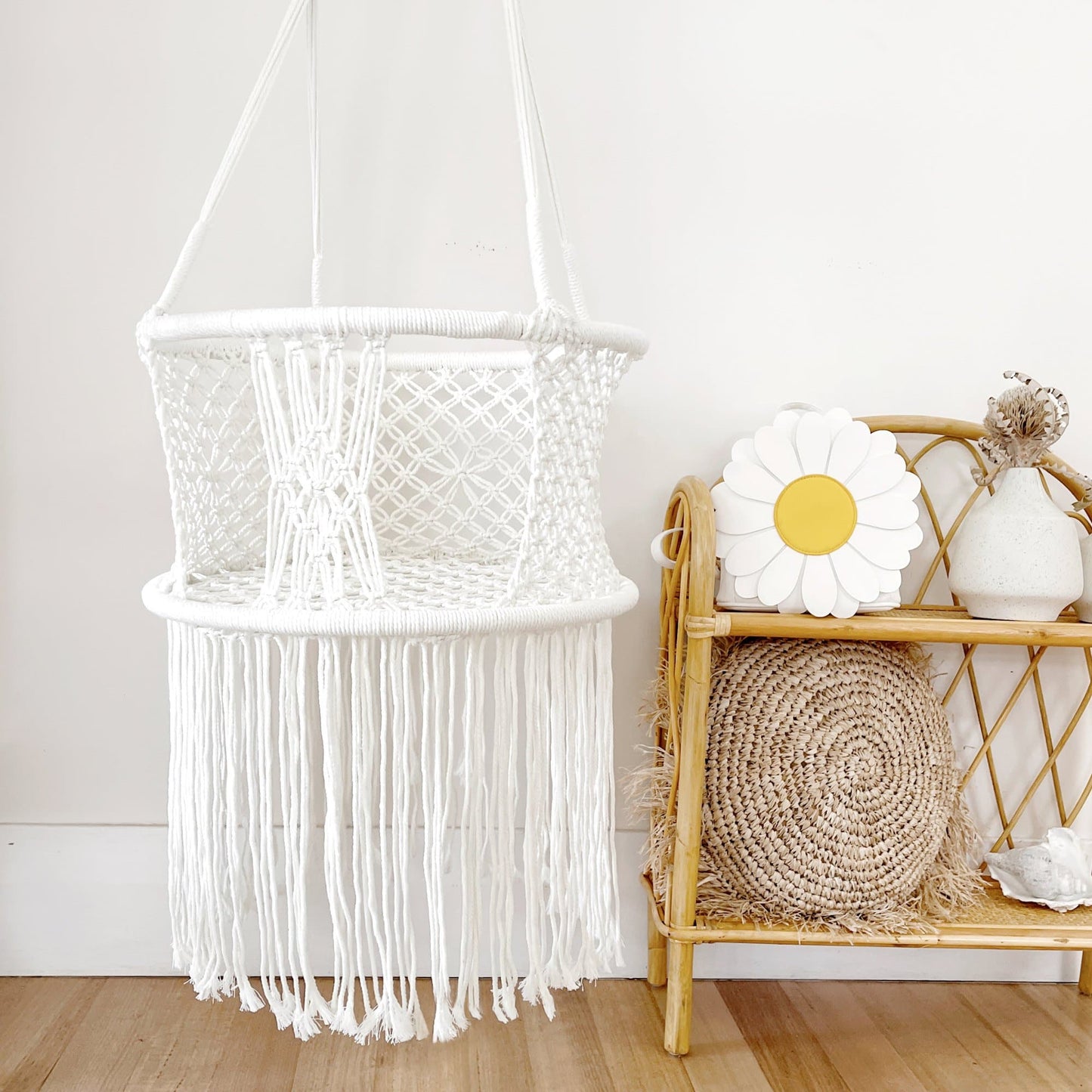 Baby Swing Chair Macrame Hanging Hammock - Cream