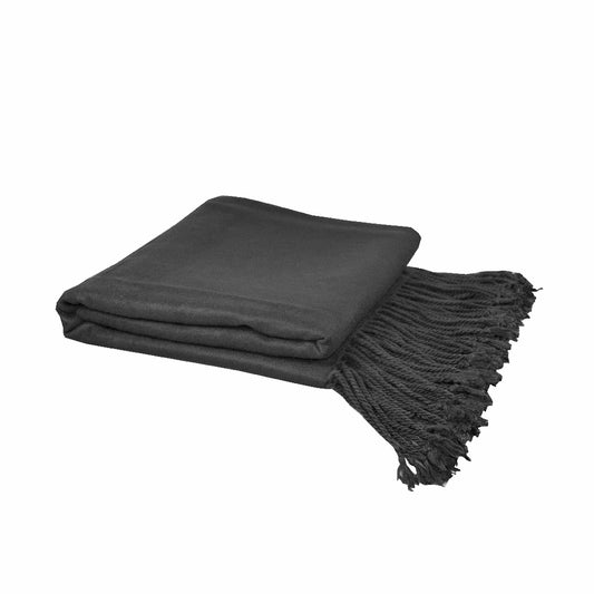 Charcoal throw blanket folded with long fringe on the edge