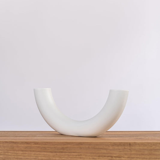 Ceramic lotus vase, white curved U form
