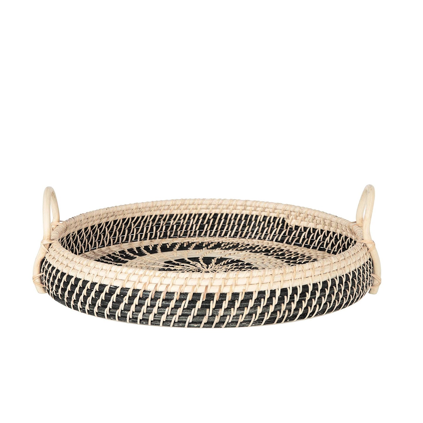 Large Round Natural Rattan Breakfast Tray with Handles
