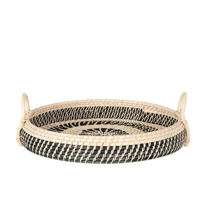Large Round Natural Rattan Breakfast Tray with Handles